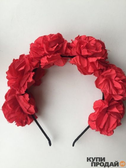 Продаю: Ободок на волосы на голову украшение цветы розы красные в стиле Dolce&Gabbana красивый нарядный стильный модный вечерний коктельный на выход вечер...
